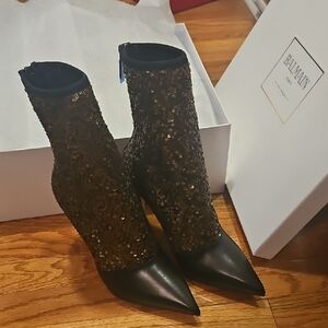 Balmain Black Sequin Heeled Boots